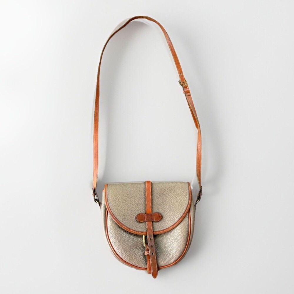 Vintage Dooney & Bourke All Weather Leather Saddle Bag Pebbled Tan Beige